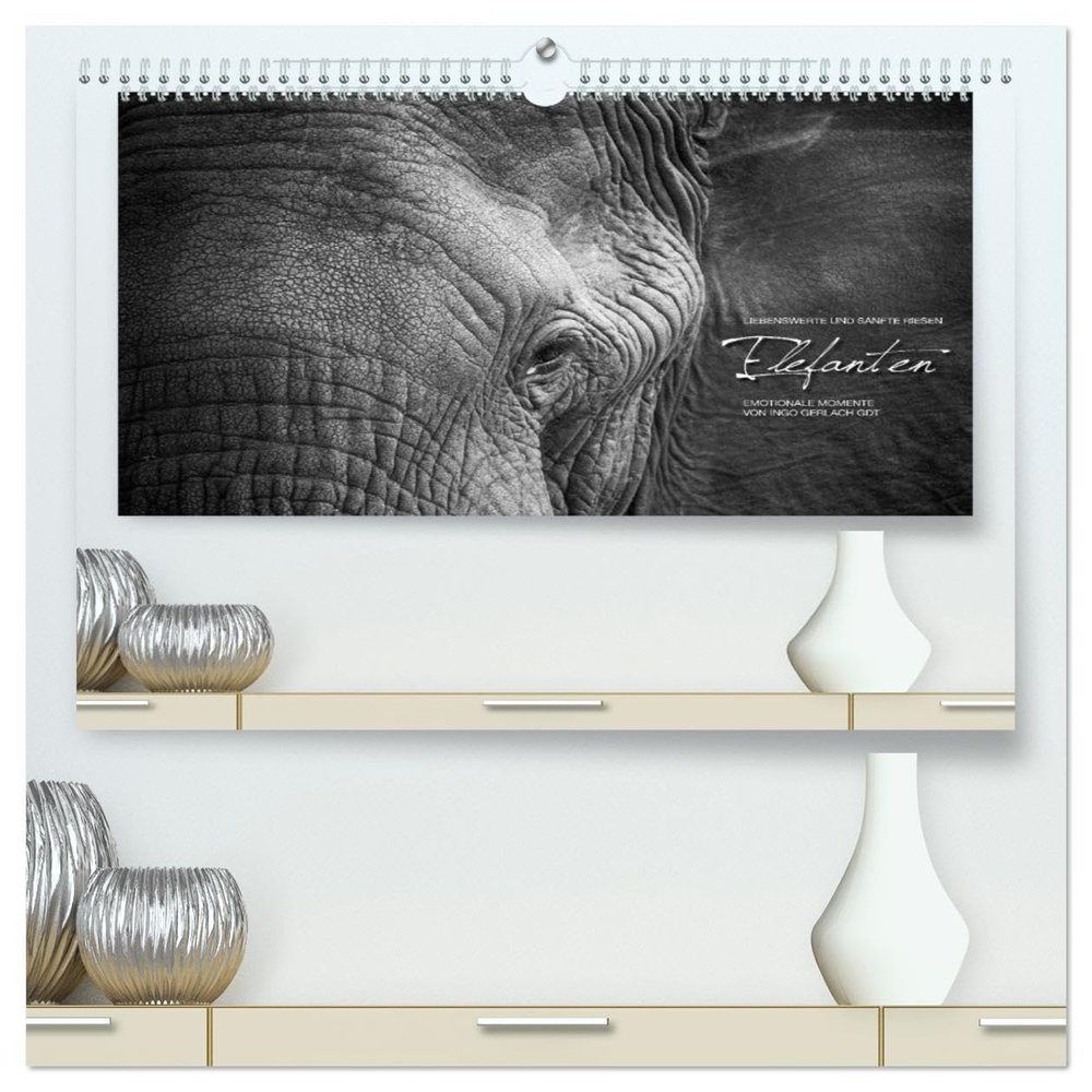 Emotional Moments: Elephants in Black & White (Premium Wall Calendar 2026, DIN A2 Landscape), Glossy Fine-Art Print: Lovable and Gentle Giants (CALVENDO Animals)