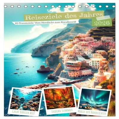 Destinations of the Year—From the Northern Lights to the Coral Reef: 12 Dream Destinations (2026 Desk Calendar, DIN A5 Portrait), CALVENDO Monthly Calendar