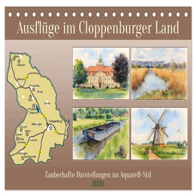 Excursions in the Cloppenburg Region (2026 Desk Calendar, DIN A5 Landscape), CALVENDO Monthly Calendar: Enchanting Watercolor-Style Illustrations