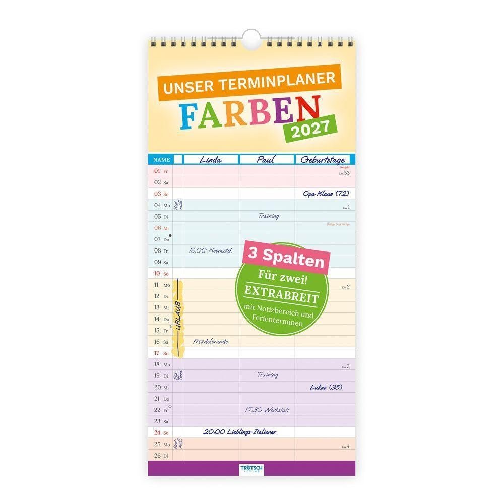 TRTSCH - Our Appointment Planner Colors 2027: 3-Column Wall Calendar