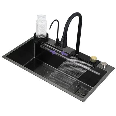 Stainless Steel Single-Bowl Kitchen Sink with Waterfall Spout
