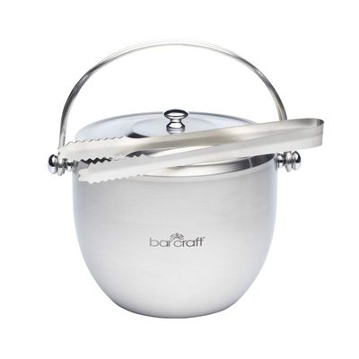 BarCraft Ice Bucket with Lid and Ice Tongs, Polished Stainless Steel, Handle, Gift Box, 1.9 L, 12 x 17 x 22 cm, Silver