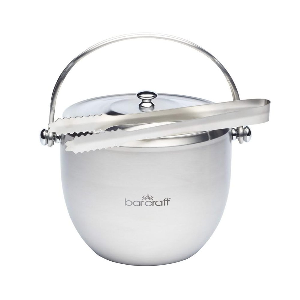 BarCraft Ice Bucket with Lid and Ice Tongs, Polished Stainless Steel, Handle, Gift Box, 1.9 L, 12 x 17 x 22 cm, Silver