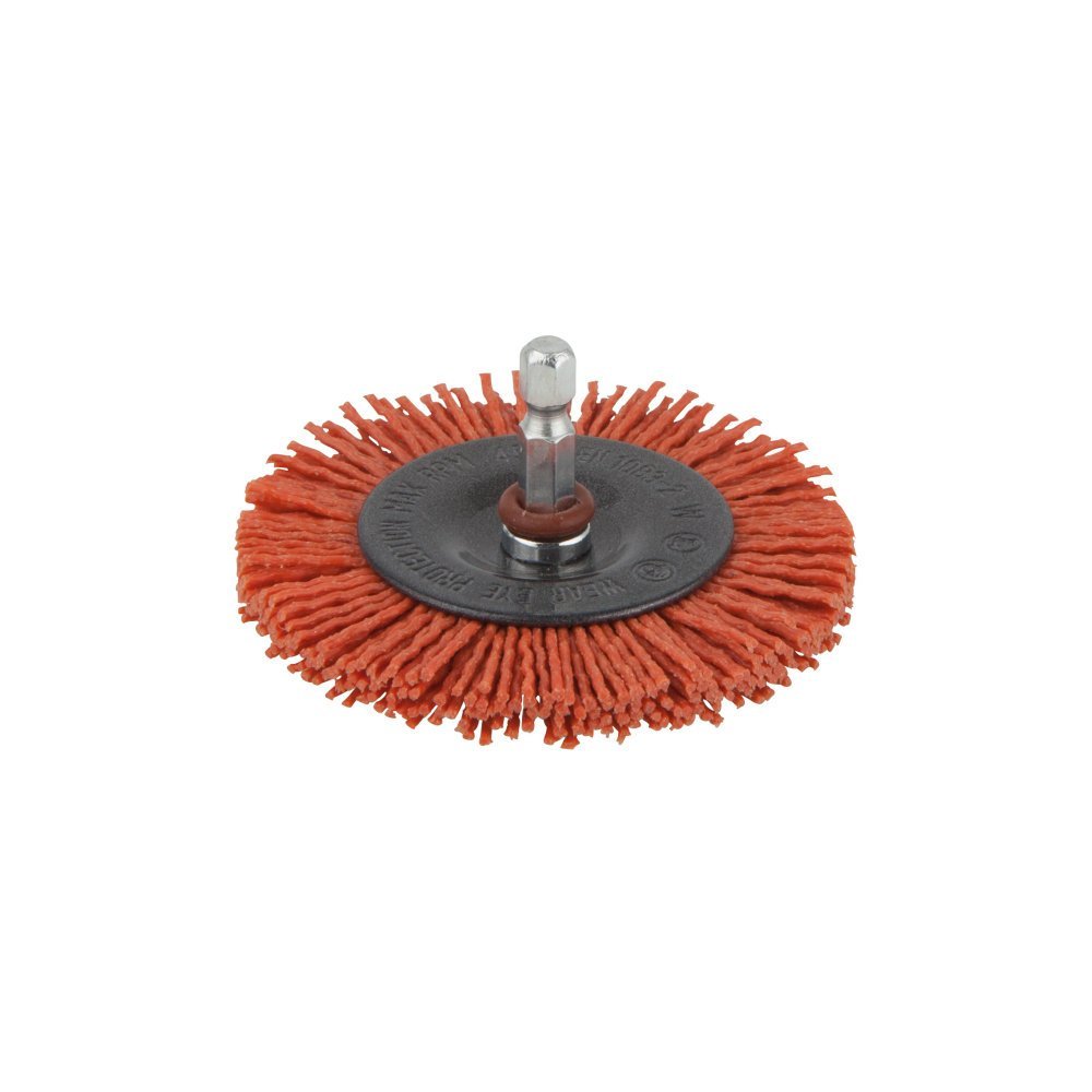 wolfcraft Nylon-Wire Disc Brush, 75 mm, for Wood, Metal and Stone, Hex Shank