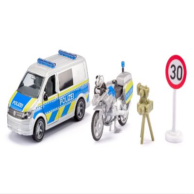 Siku 2562 VW T6 with BMW Police Motorcycle, 1:50, Silver-Blue