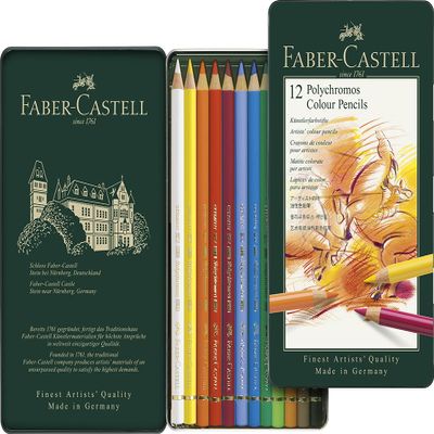 Faber-Castell Polychromos Colored Pencils, 12-Color Set, Metal Tin