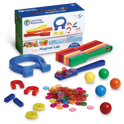 Learning Resources Super Magnet Lab, Ages 5+, 119-Piece Magnetism STEM Experiment Set