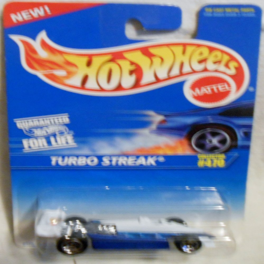 Mattel Hot Wheels 1996 1:64 White & Blue Turbo Streak Die-Cast Race Car Collector #470