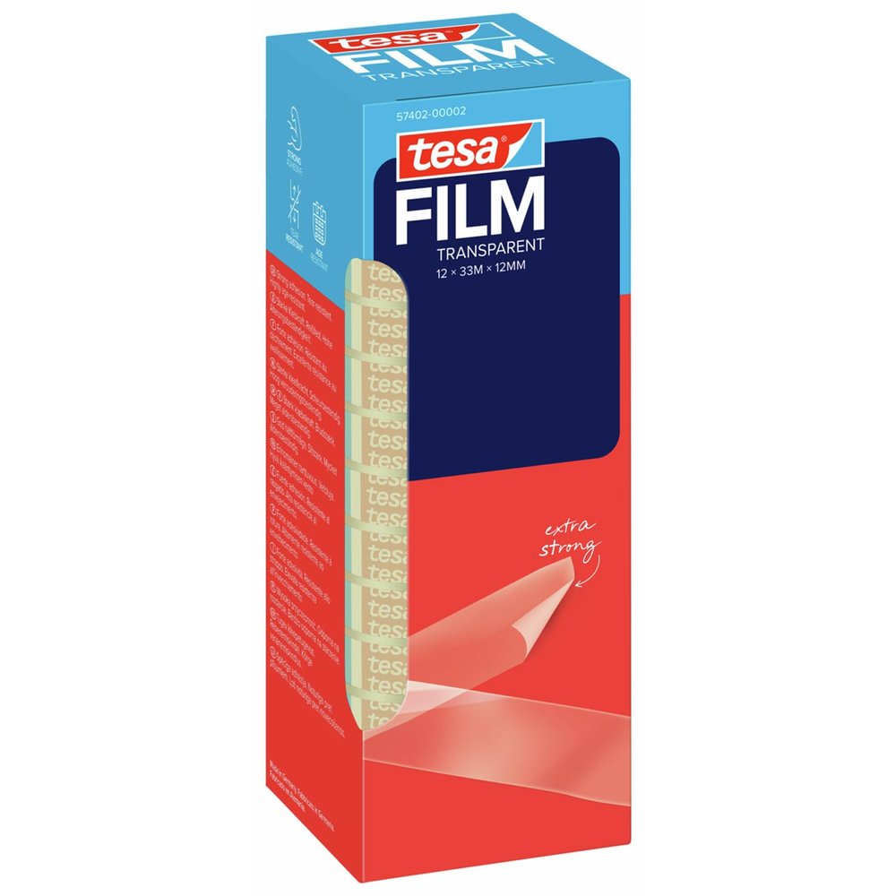 tesa tesafilm Transparent Tape – 33 m x 12 mm – 12 Rolls