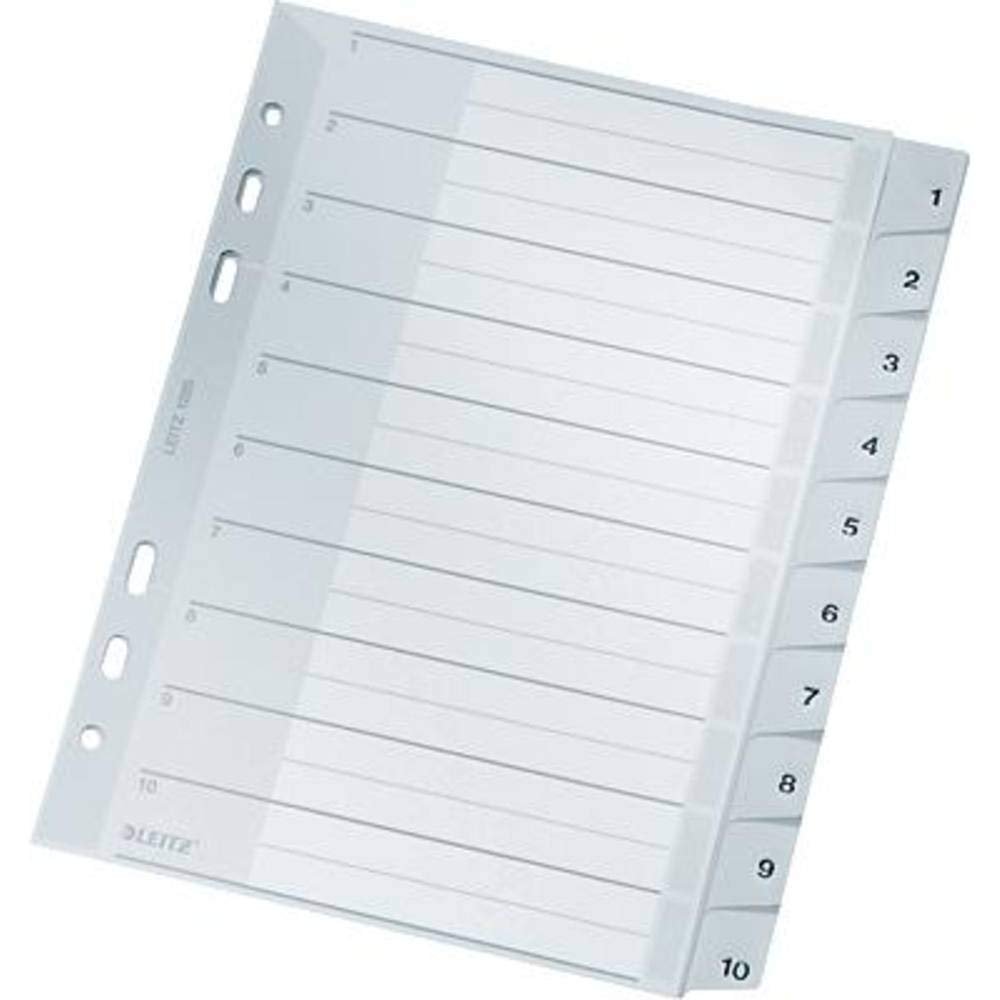 Leitz A5 Index Dividers, 10 Plastic Dividers, Numbered Tabs 1–10, Gray, 12850000