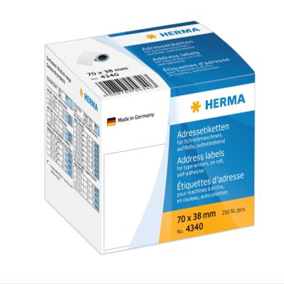 HERMA 4340 Address Labels for Typewriters, 70 x 38 mm, 250, White
