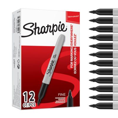 Sharpie Permanent Markers | Fine-Tip Marker Pens | Black Permanent Ink | 12-Count Set