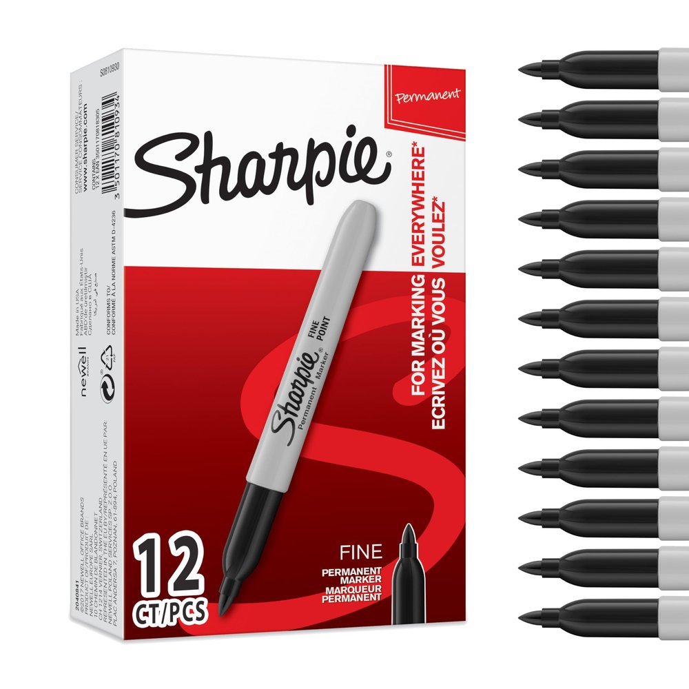 Sharpie Permanent Markers | Fine-Tip Marker Pens | Black Permanent Ink | 12-Count Set