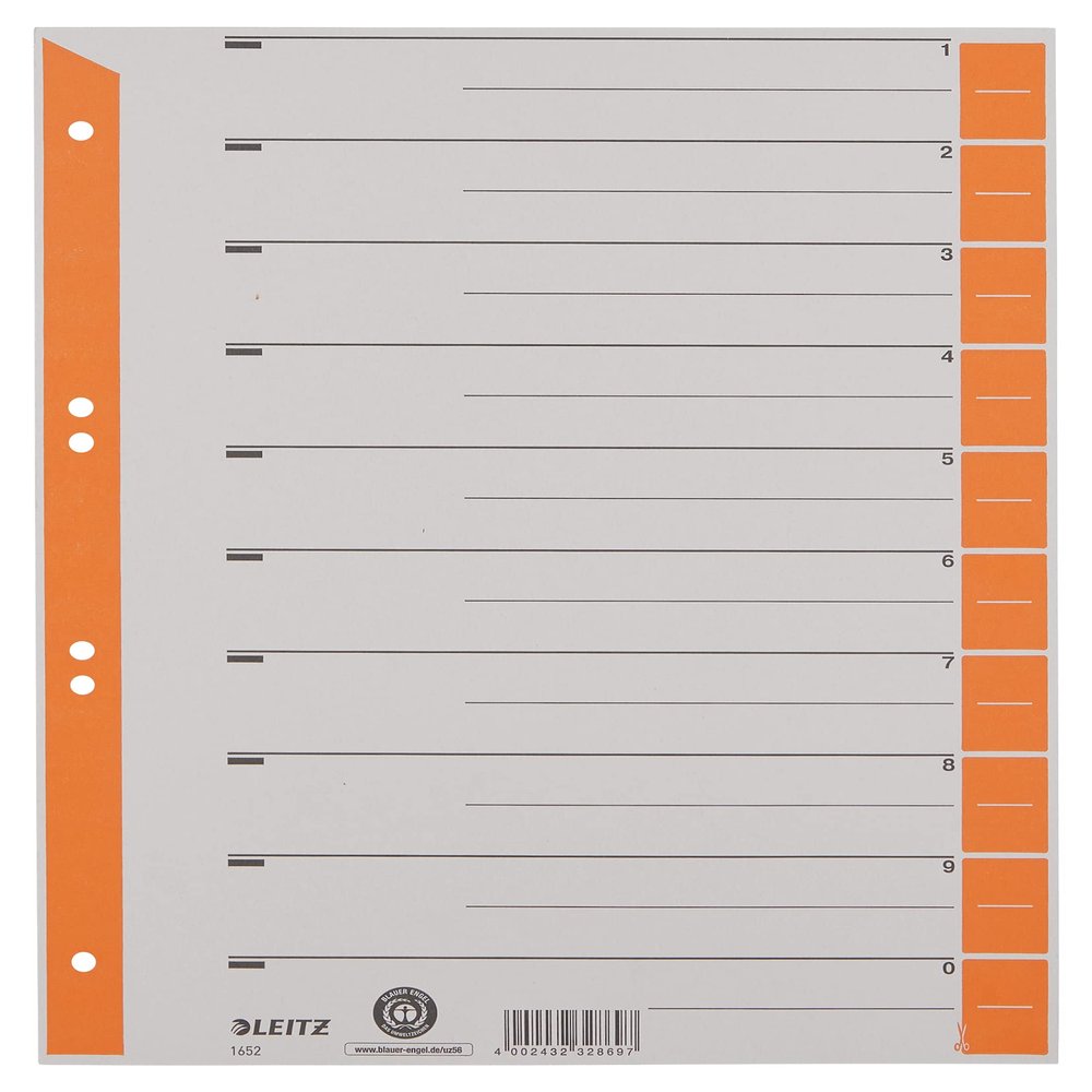 Leitz 1652-00-45 Dividers, 230 g/m², 100-pack, orange