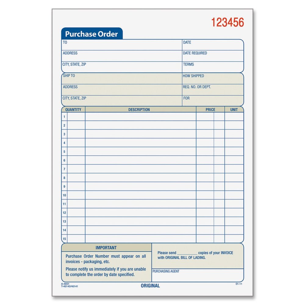 Adams Purchase Order Book, 14.1 x 21.4 cm, 3-Part Carbonless, 50 Sets, White/Canary/Pink (TC5831)