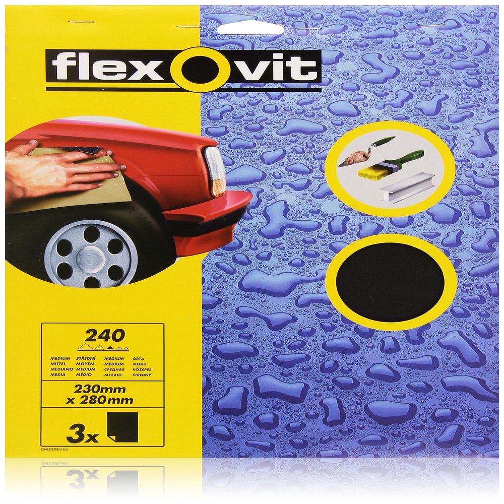 Flexovit FLV26302 Waterproof Sandpaper Sheets, 230 x 280 mm, Medium, 240 Grit (3-Pack)
