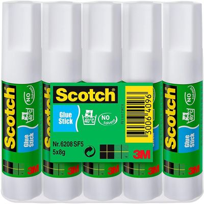 Scotch Permanent Glue Stick, 5 Sticks, 8 g Each