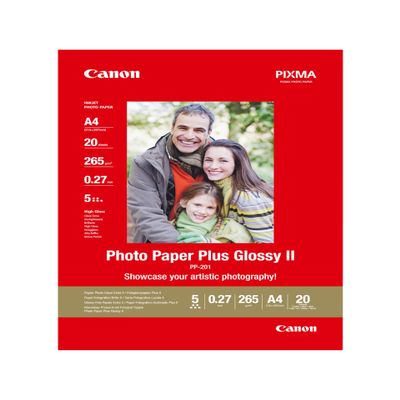 Canon PP-201 Glossy Photo Paper, White, A4, 20 Sheets, for Inkjet and PIXMA Printers, 265 g/m², 2311B019