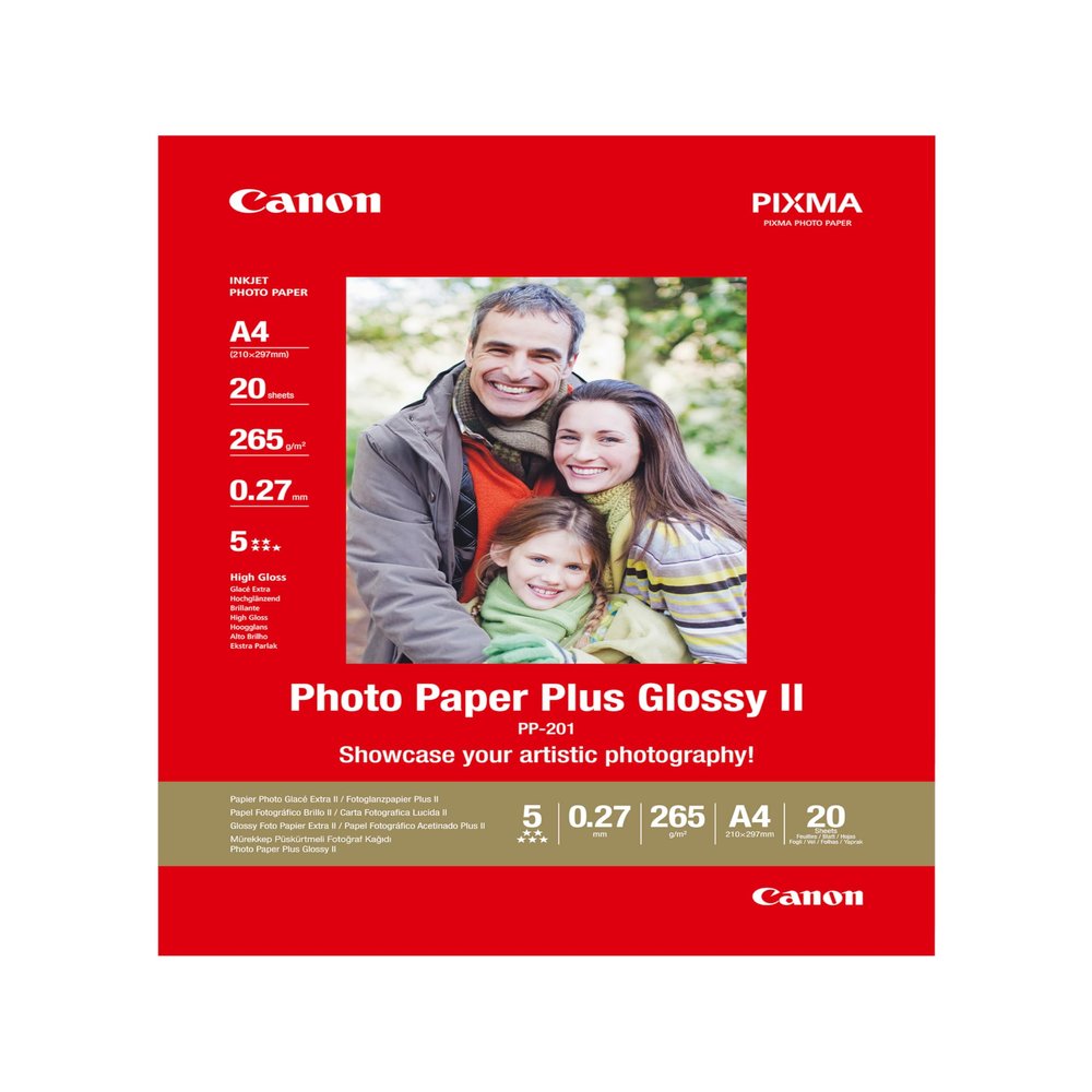 Canon PP-201 Glossy Photo Paper, White, A4, 20 Sheets, for Inkjet and PIXMA Printers, 265 g/m², 2311B019