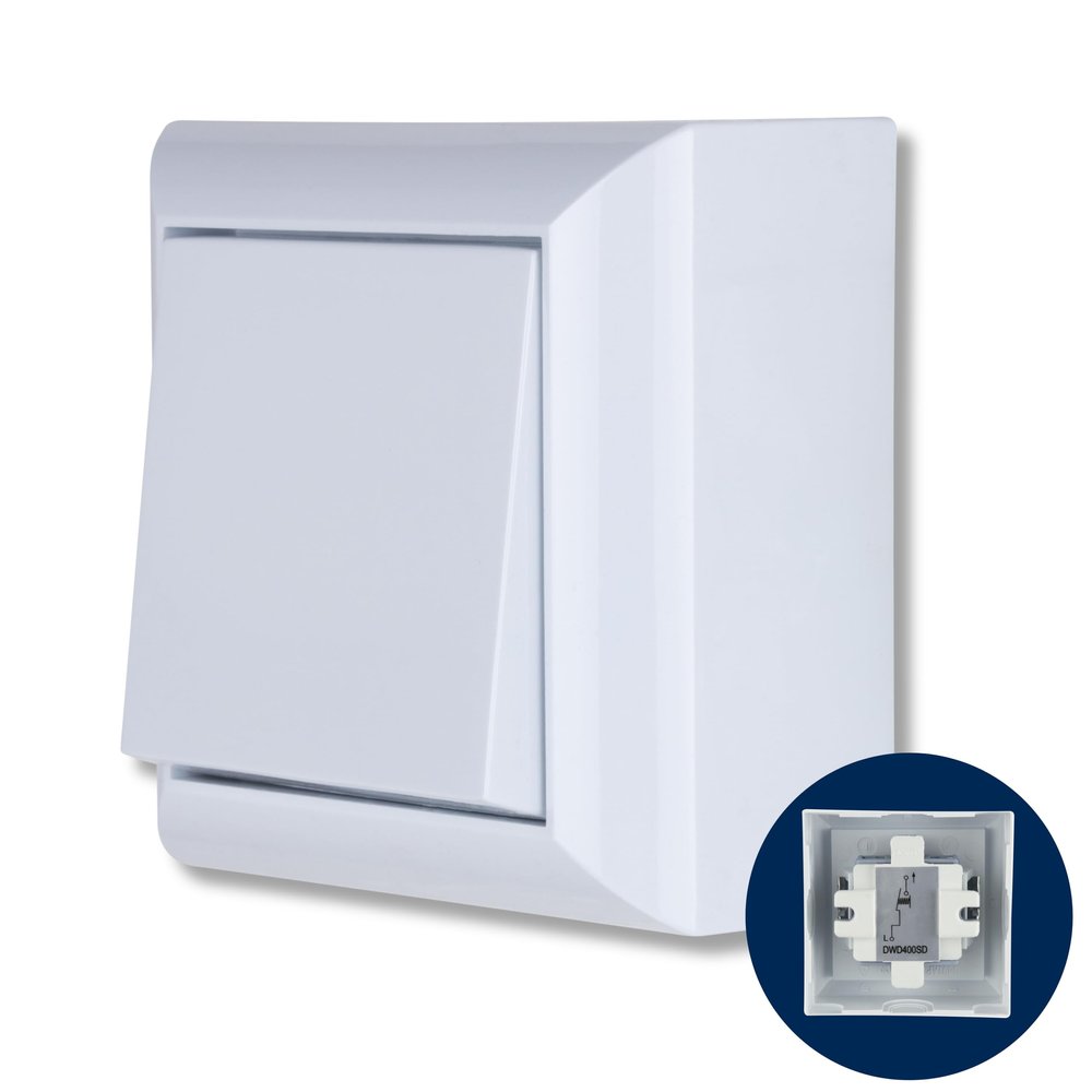 REV PlanoLuxe Surface-Mounted Momentary Rocker Switch, White