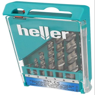 heller Tools 17735 D HSS Cobalt Metal Twist Drill Set, 6-Piece, 2–8 mm, DIN 338