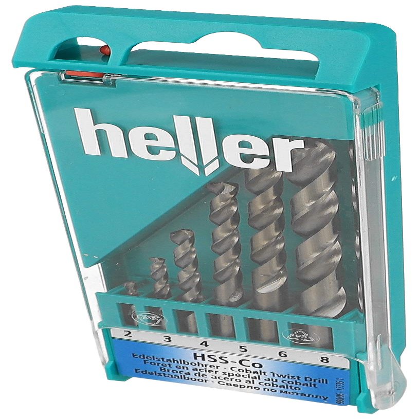 heller Tools 17735 D HSS Cobalt Metal Twist Drill Set, 6-Piece, 2–8 mm, DIN 338