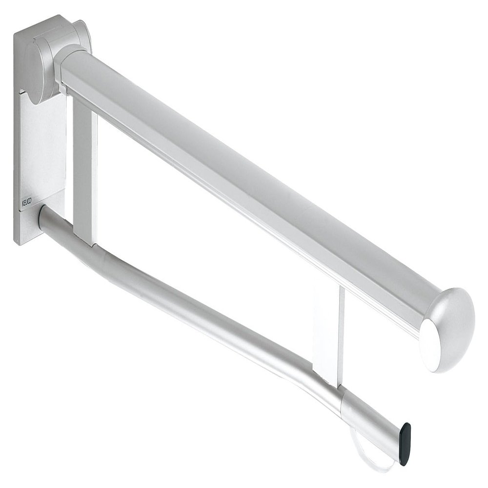 Keuco 34903010837 Plan Care WC Fold-Up Support Grab Bar with Toilet Paper Holder, Chrome/Black Gray, 850 mm