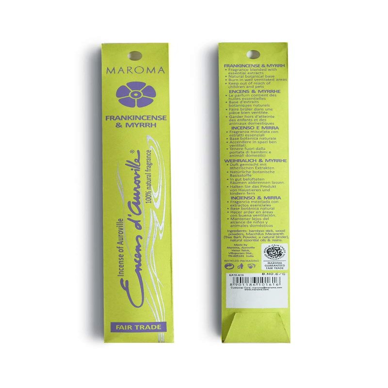 DG-EXODIF Maroma Encens d'Auroville Frankincense & Myrrh Incense Sticks, 10 Count