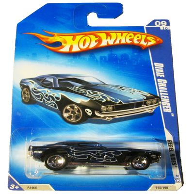 HOT WHEELS 2009 Rebel Rides 09/10 Dixie Challenger, Dark Blue with Silver Flames, 145/190
