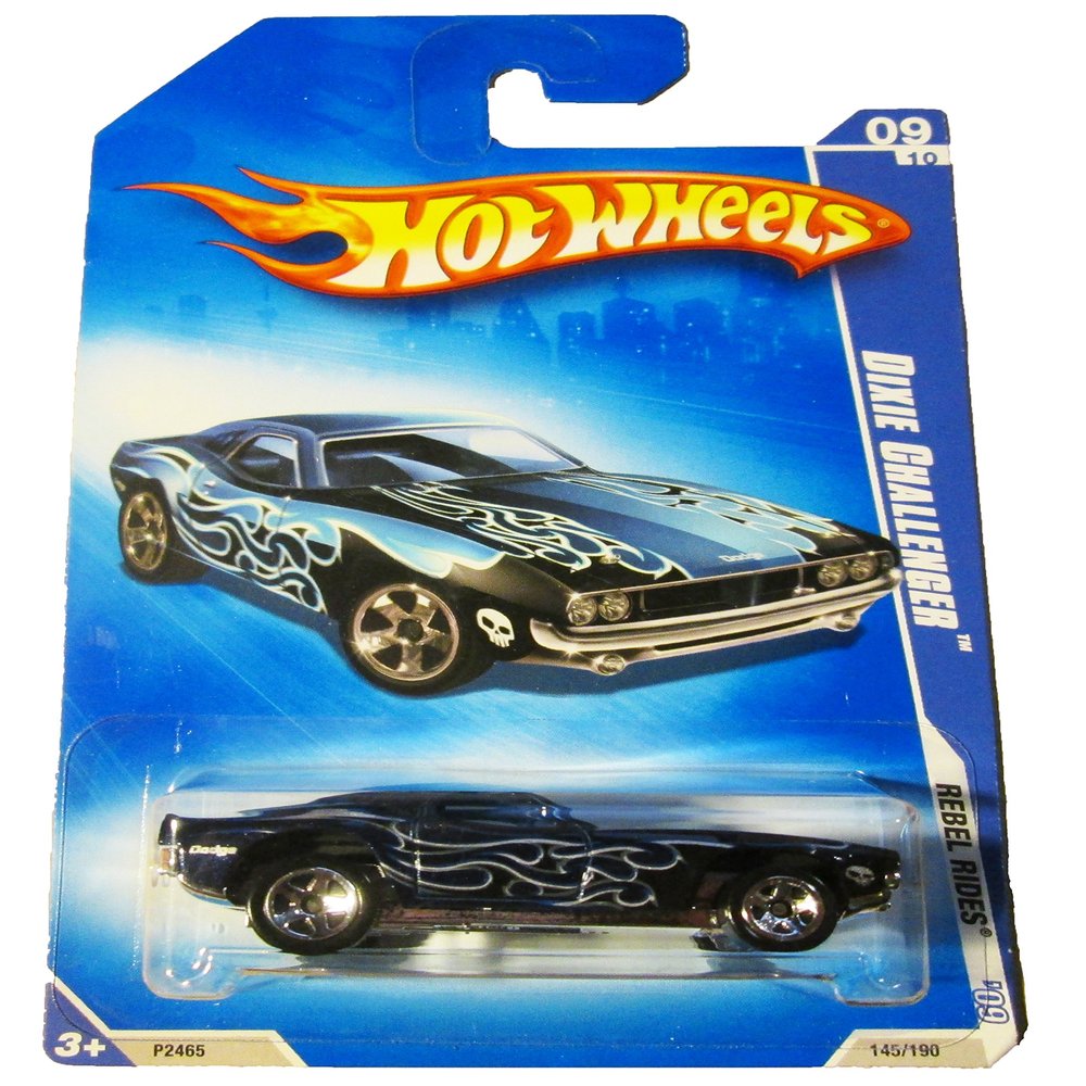 HOT WHEELS 2009 Rebel Rides 09/10 Dixie Challenger, Dark Blue with Silver Flames, 145/190
