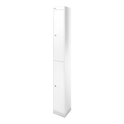 BISLEY Office Wardrobe Cabinet, 1 Compartment, 2 Sections, 305 mm Deep, Metal, Traffic White, 30.5 x 30.5 x 180.2 cm
