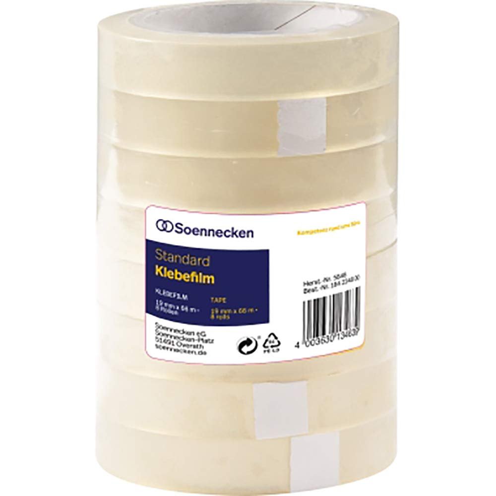 Soennecken Clear Adhesive Tape, 19 mm x 66 m, 8/Pack