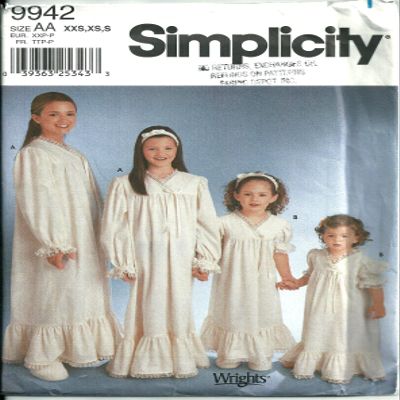 Simplicity 9942, Sizes 2–6X, Girls' Nightgown & Headband