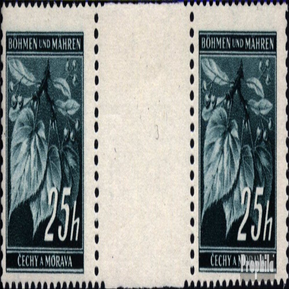 Prophila Collection Bohemia and Moravia 23ZW Gutter Pair, MNH 1939 Definitive Stamps, Plants/Mushrooms