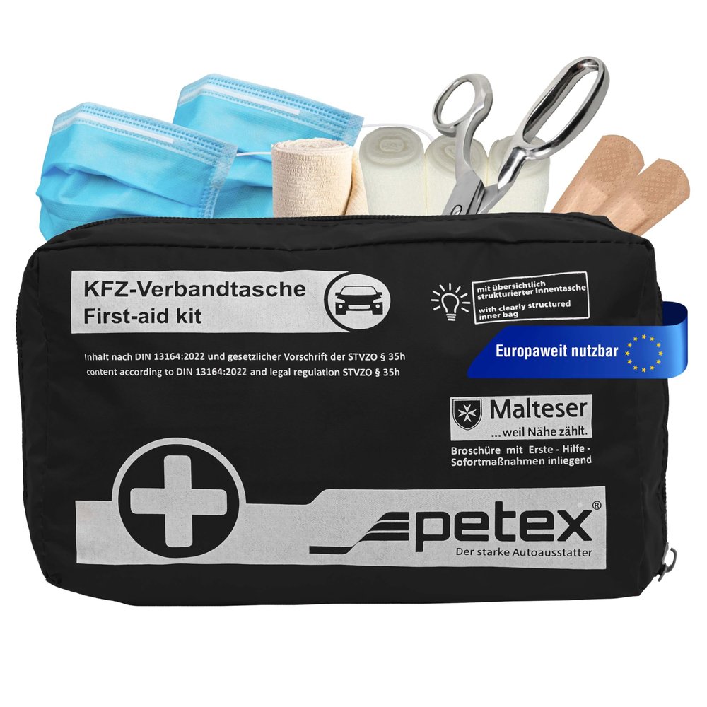 Petex Car First Aid Kit, Black, Current Standard 2023