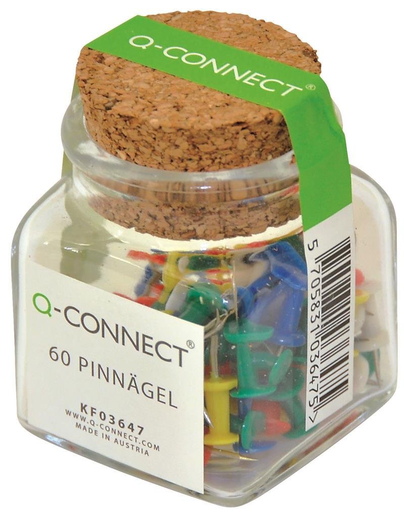 Q-Connect KF03647 Assorted Push Pins in Jar, 60 Pieces