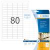 HERMA 10901 Power Labels, 25 Sheets, 35.6 x 16.9 mm, 80 per A4 Sheet, 2,000 Labels, Self-Adhesive, Printable, Extra Strong Adhesion, Blank White Paper Stickers view 1