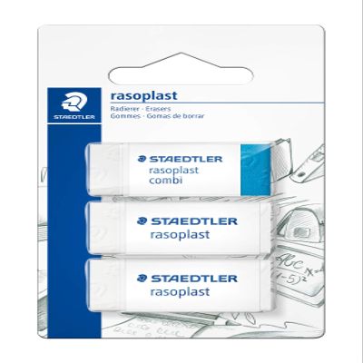 STAEDTLER 526-S BK3D rasoplast Erasers, Blister Card with 2 pcs.