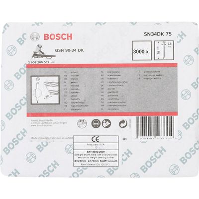 Bosch 3000x PRO SN34CH Strip Nails, 34° Clipped Head, 75