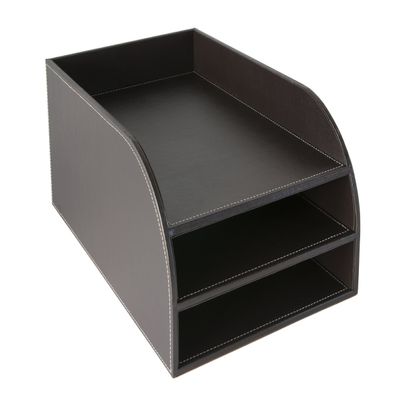 OSCO BPU3TT Luxury Faux Leather 3-Tier Letter Tray, Brown