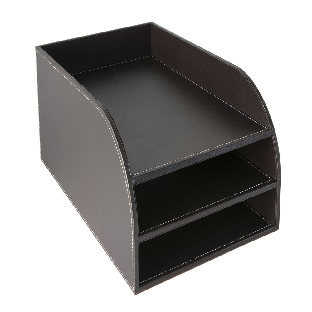 OSCO BPU3TT Luxury Faux Leather 3-Tier Letter Tray, Brown