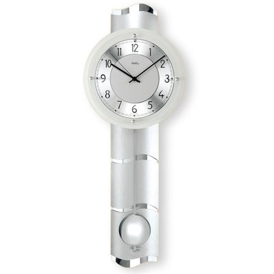 AMS 5215 Wall Clock, Radio-Controlled Pendulum Clock with Curved Wooden Case, 24 x 66 x 10 cm