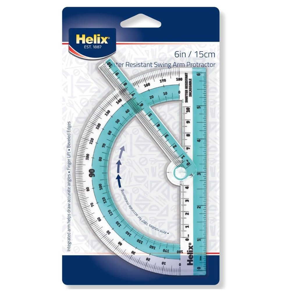 Helix Professional 180° Swing-Arm Protractor, Assorted