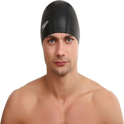 Speedo Unisex Pace Swim Cap | Comfortable Fit, Black, One Size