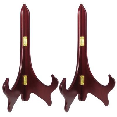 BANBERRY DESIGNS Folding Wooden Plate Stands, Mahogany Finish, 22.9 cm, Set of 2