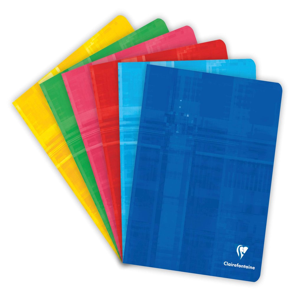 Clairefontaine 3791C Notebook, 17 x 22 cm, 16 Sheets, 90 gsm, French Ruling, Stitched, Assorted Colors, 1 Count