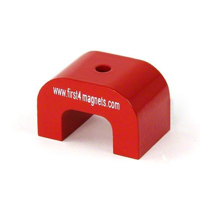 Large Red Alnico Horseshoe Magnet for High-Temperature, Engineering and Manufacturing Applications - 30 mm x 45 mm x 30 mm, 4.5 mm Hole, 11 kg Pull
