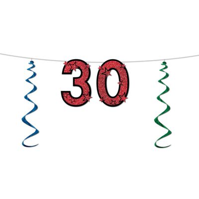 Beistle “30” Glittered Streamer, 15 Inches by 7 Feet