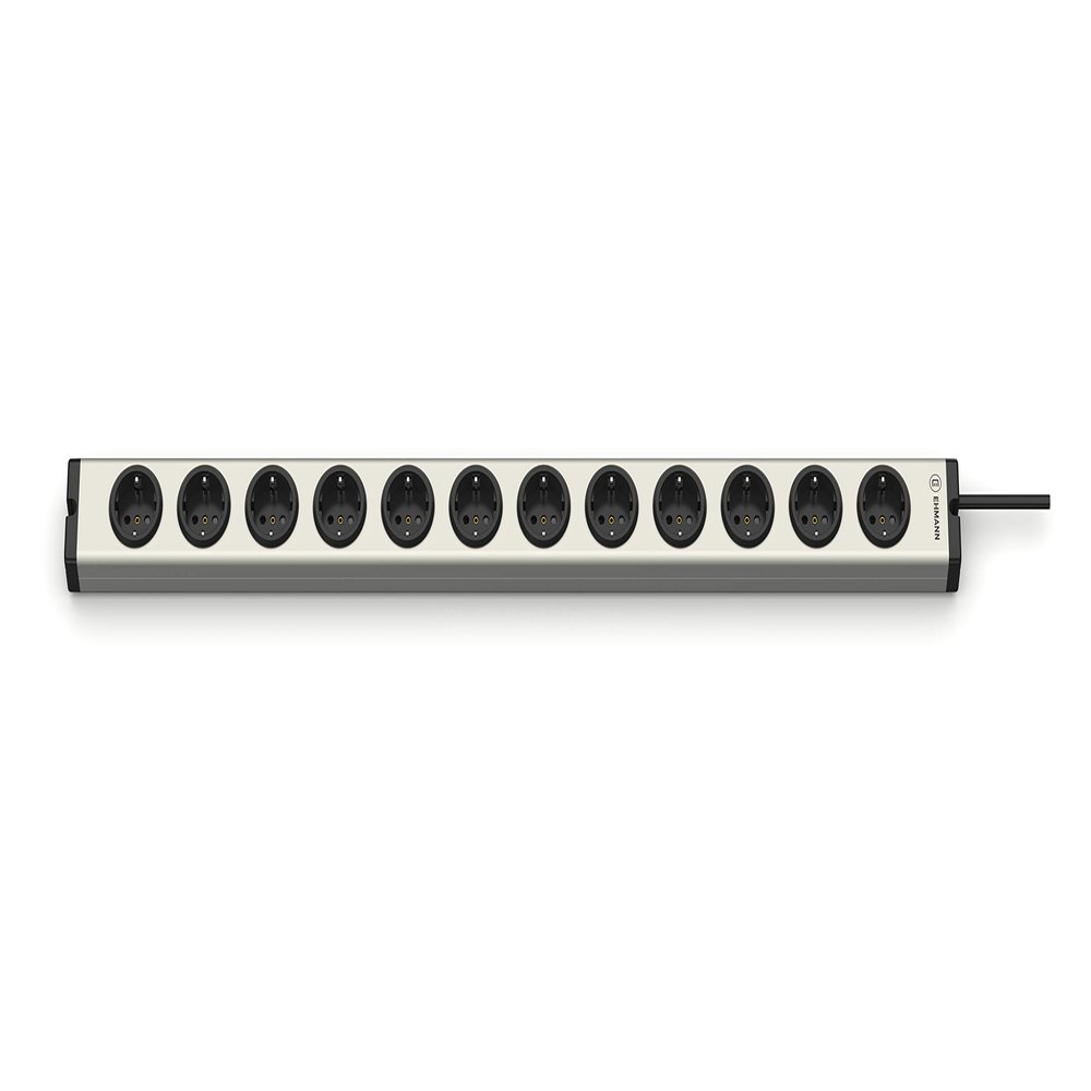 EHMANN 0600x00122031 Alu Universal Aluminum Power Strip, 12 Outlets, 1.5 m Cord