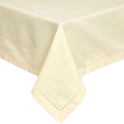 Homescapes Cream 100% Cotton Hemstitched Tablecloth, 137 x 228 cm
